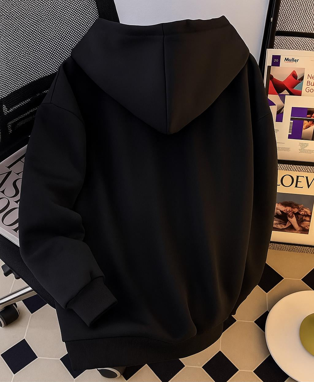 FUNKURE ZIPPER ACCENT & STAR EMBLEM OVERSIZED HOODIE.